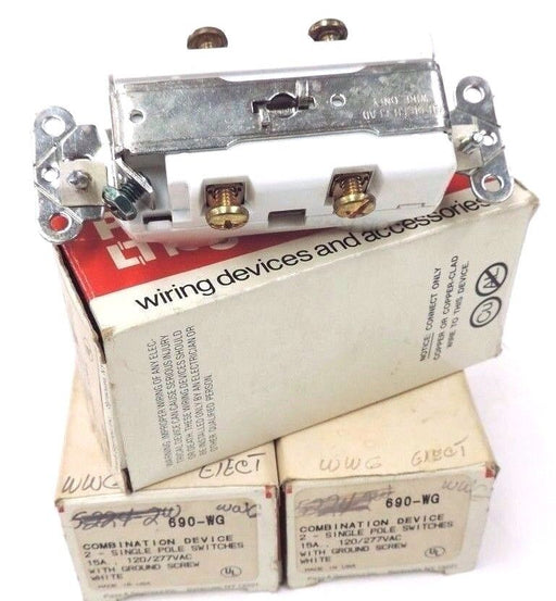 LOT OF 3 NIB PASS & SEYMOUR 690-WG COMBINATION DEVICE 2-SINGLE POLE 12A, 120/277