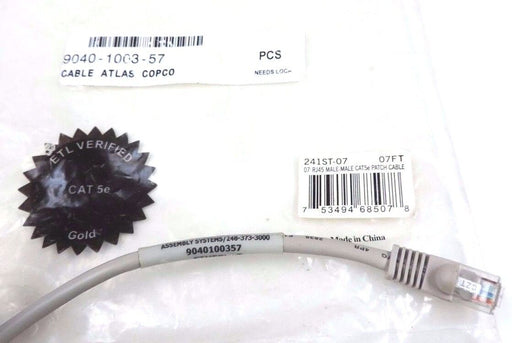 LOT OF 2 NEW ATLAS COPCO 9040-1003-57, 241ST-07, 07' RJ45 MALE-MALE CAT5e CABLES
