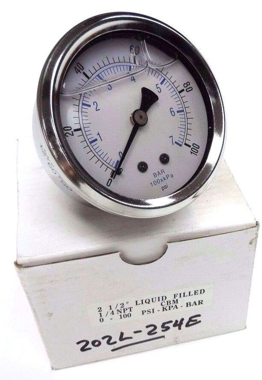NIB PIC 202L-254E PRESSURE GAUGE 0-1002-1/2IN 1/4NPT CBM LIQ FILLED 202L254E