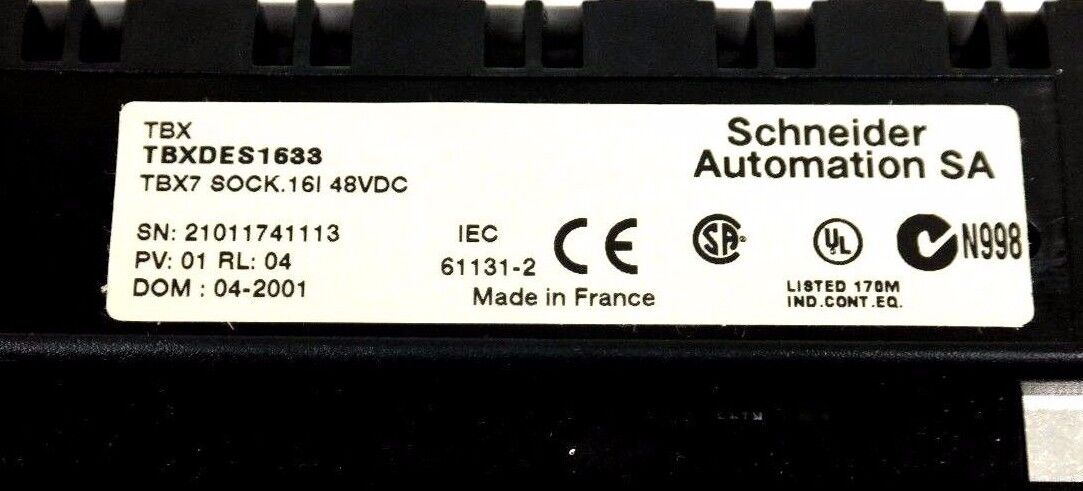 NIB SCHNEIDER AUTOMATION TBXDES1633 INPUT TBX7 SOCK. 16I 48VDC TBX-DES-1633