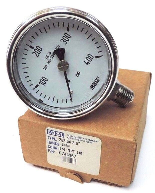 NIB WIKA TYPE: 232.54 2.5'' P/N: 9744967, CONN: 1/4'' NPT LM, RANGE: 400PSI