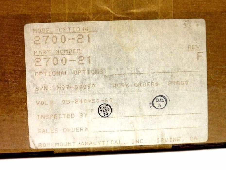 NIB ROSEMOUNT ANALYTICAL 2700-21 REV. F SOLU CUBE MICROPROCESSOR ANALYZER 270021
