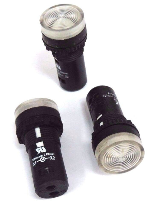 LOT OF 3 BACO CONTROLS S20SA/SB PILOT LIGHTS CLEAR LENSES 120VAC MAX 2.6WATTS