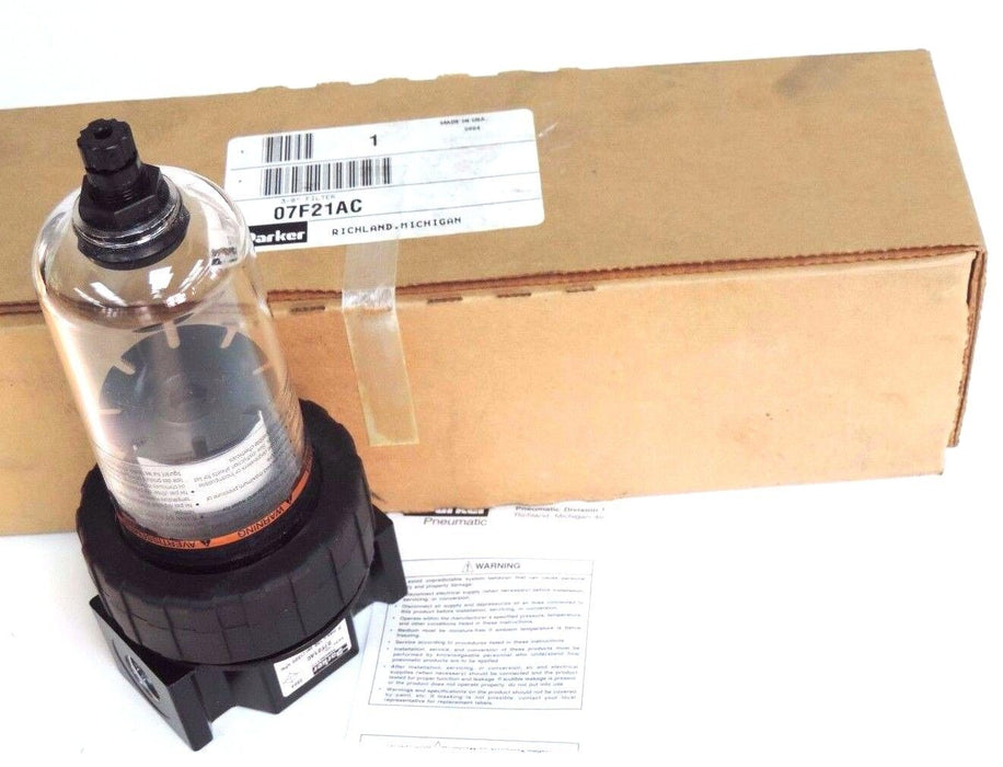 NIB PARKER 07F21AC PNEUMATIC FILTER 150PSI MAX 125F MAX 3/8IN 40MICR