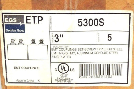 5 NEW SEALED EGS 5300S EMT COUPLINGS 3'', ETP