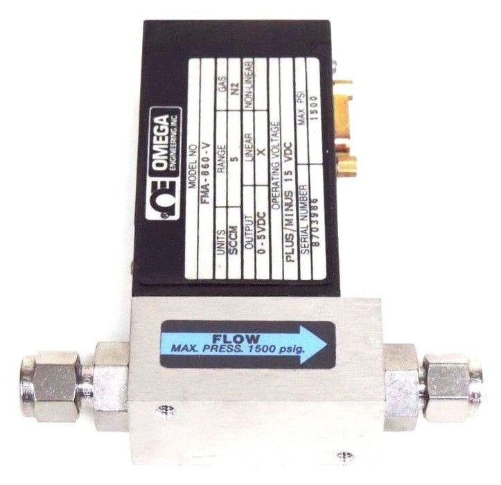 NIB OMEGA FMA-860-V FLOW METER 0/5VDC, X LINEAR, SCCM, N2, 1500PSI, FMA860V