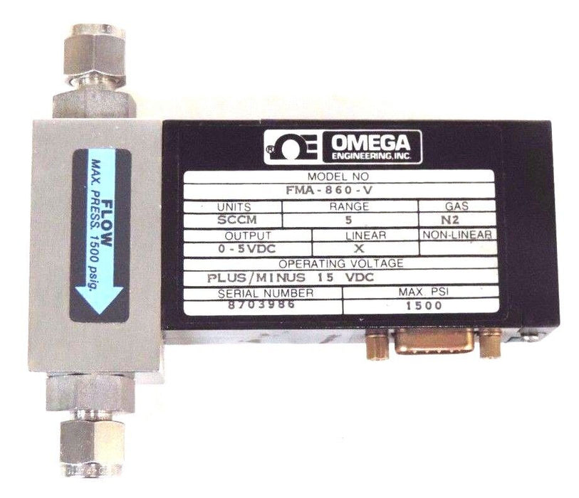 NIB OMEGA FMA-860-V FLOW METER 0/5VDC, X LINEAR, SCCM, N2, 1500PSI, FMA860V