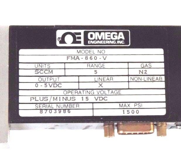 NIB OMEGA FMA-860-V FLOW METER 0/5VDC, X LINEAR, SCCM, N2, 1500PSI, FMA860V