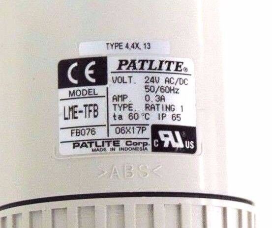 PATLITE LME-TFB STACK LIGHT TOWER 24VCD/AC, 50/60HZ, 0.3A, LMETFB