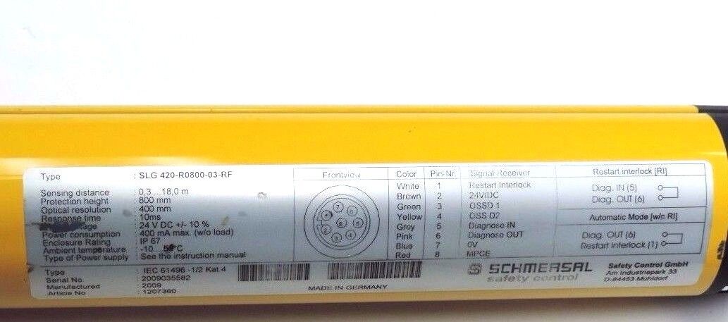 LOT OF SCHMERSAL SLG420 LIGHT CURTAINS SLG 420-R0800-03-RF, SLG 420-E0800-03-RF