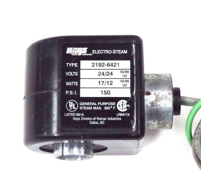 HAYS ELECTRO-STEAM 2192-6421 SOLENOID COIL 24V, 50/60HZ, 17/12W, 150PSI