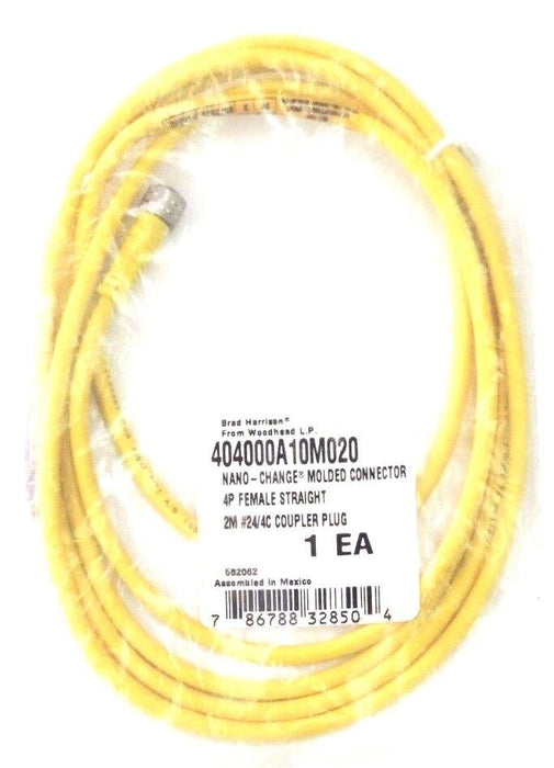 NIB WOODHEAD BRAD HARRISON 404000A10M020 MOLDED CONNECTOR 4P FEMALE STRAIGH, 2M