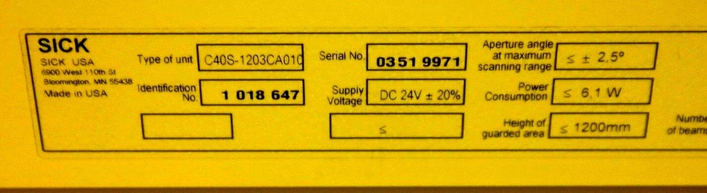SICK C4000 LIGHT CURTAIN SET RECEIVER & EMITTER C40E-1203CA010 / C40S-1203CA010