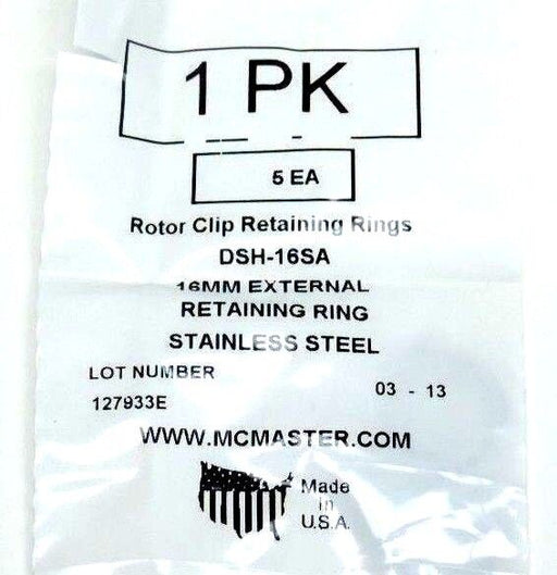 BAG OF 5 NEW MCMASTER DSH-16SA MOTOR CLIP RETAINING RINGS 16MM DSH16SA