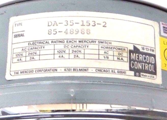 NIB MERCOID DA-35-153-2 SERIES DA/DS BOURDON TUBE PRESSURE SWITCH DA351532