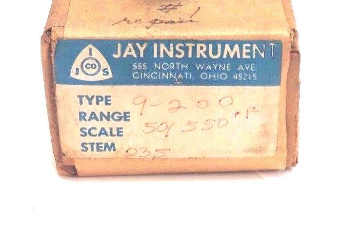 NIB JAY INSTRUMENT 9-200 TEMPERATURE GAUGE 50-550 DEG F 9200