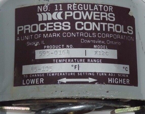 NIB POWERS PROCESS CONTROLS NO. 11 REGULATOR 595-0164 MODEL X12C 45-105 DEG F