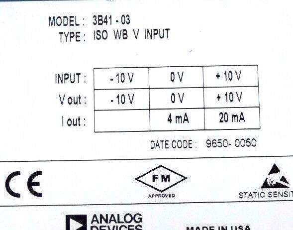 ANALOG DEVICES 3B41-03 ISOLATED WIDEBAND V INPUT 3B4103