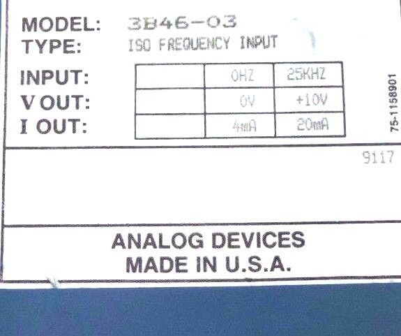 ANALOG DEVICES 3B46-03 ISOLATED FREQUENCY INPUT MODULE 3B4603