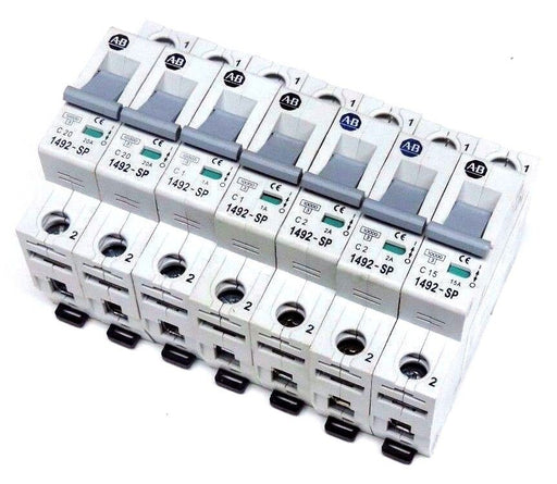 LOT OF 7 ALLEN BRADLEY 1492-SP MINI CIRCUIT BREAKERS SER C, 1POLE