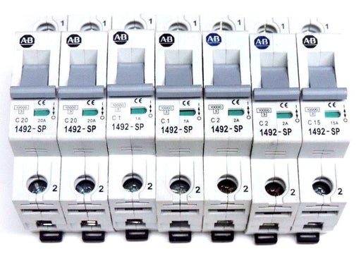 LOT OF 7 ALLEN BRADLEY 1492-SP MINI CIRCUIT BREAKERS SER C, 1POLE