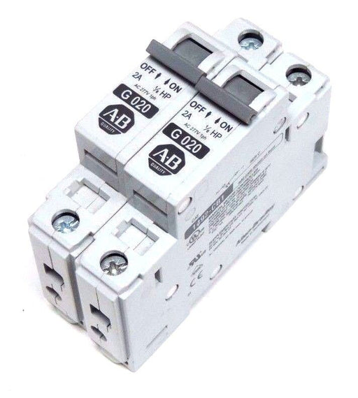 LOT OF 2 ALLEN BRADLEY 1492-CB1G020 CIRCUIT BREAKERS SER C, 2A, 1/6HP