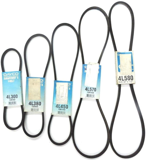 LOT OF 5 NEW DAYCO DURAPOWER II V-BELTS 4L300, 4L380, 4L450, 4L570, 4L580