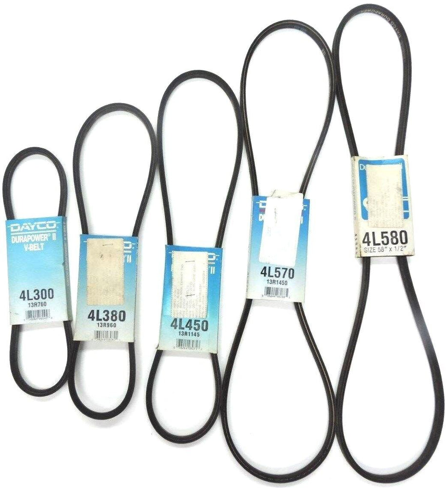LOT OF 5 NEW DAYCO DURAPOWER II V-BELTS 4L300, 4L380, 4L450, 4L570, 4L580