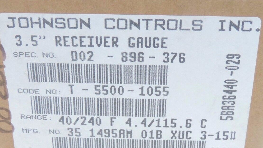 NIB JOHNSON CONTROL T-5500-1055 TEMPERATURE RECEIVER GAUGE 3.5", 40-240 F