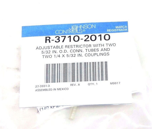 NEW JOHNSON CONTROLS R-3710-2010 ADJ. RESTRICTOR W/ TWO CONN. TUBES R37102010