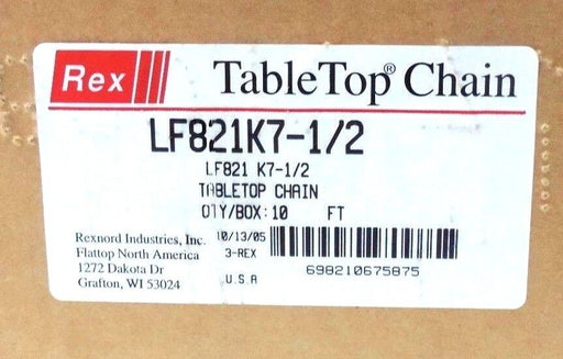 NIB REXNORD LF821K7-1/2 TABLE TOP CHAIN 10FT LENGTH 7-1/2" WIDTH 1-1/2" PITCH