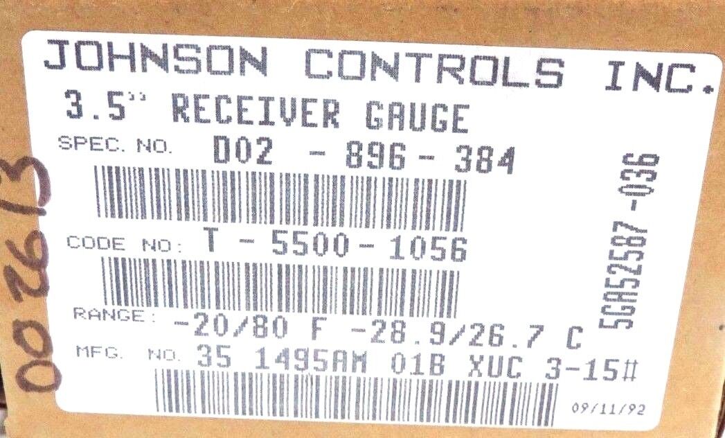 NIB JOHNSON CONTROL T-5500-1056 TEMPERATURE RECEIVER GAUGE 3.5", -20-80 DEG F