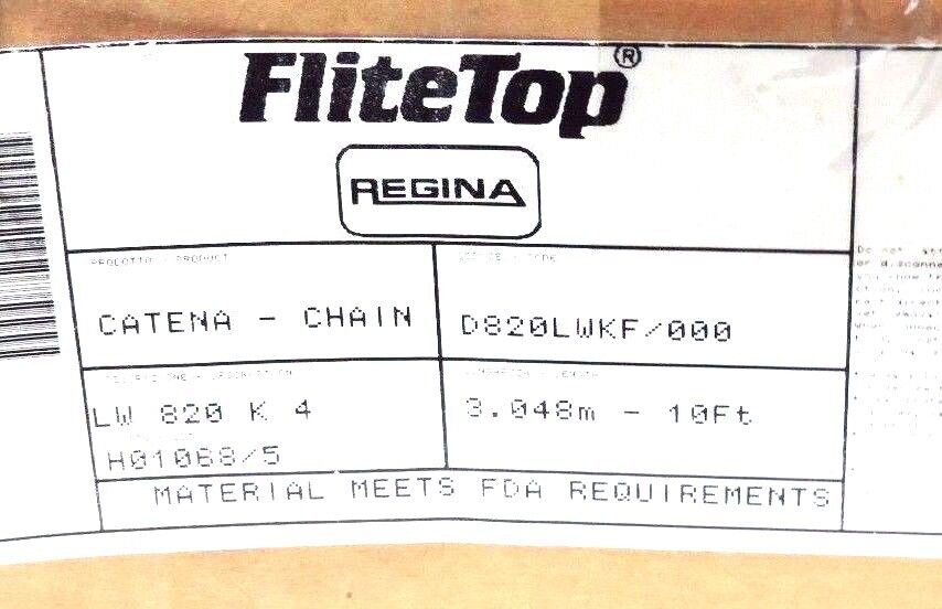 NIB REGINA LW820K4 FLITE TOP CHAIN 10FT LENGTH 4" WIDTH 1-1/2" PITCH