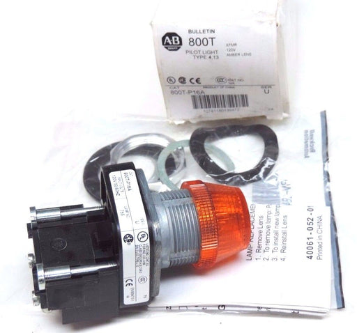 NIB ALLEN BRADLEY 800T-P16A PILOT LIGHT XFMR, 120V AMBER LENS 800T-P16A, SER. U