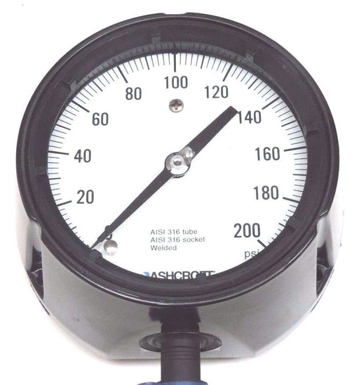 NEW ASHCROFT AISI 316 TUBE & SOCKET DURAGAUGE PLUS GAUGE 0-200PSI, 1/2" NPT