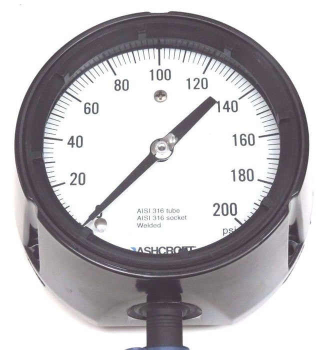 NEW ASHCROFT AISI 316 TUBE & SOCKET DURAGAUGE PLUS GAUGE 0-200PSI, 1/2" NPT