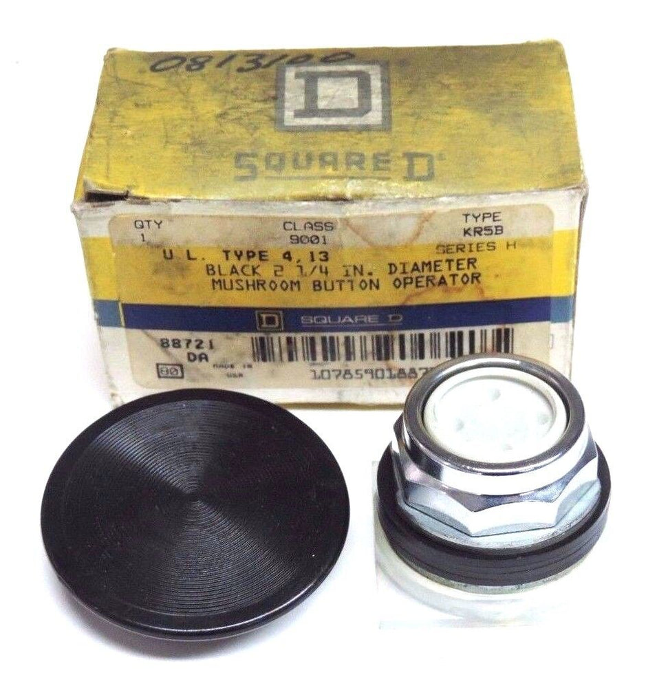 NIB SQUARE D 9001-KR5B SER. H BLACK MUSHROOM PUSHBUTTON 2-1/4'' DIA., 9001KR5B