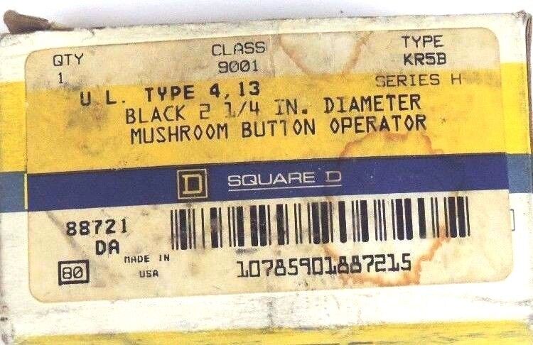 NIB SQUARE D 9001-KR5B SER. H BLACK MUSHROOM PUSHBUTTON 2-1/4'' DIA., 9001KR5B
