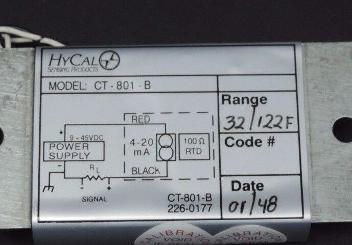 NIB HYCAL SENSING PRODUCTS CT-801-B TRANSMITTER RANGE 32-122 DEG.F, CT801B2