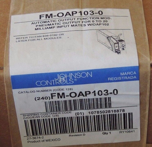F/S JOHNSON CONTROLS FM-OAP103-0 AUTOMATIC OUTPUT FUNCTION MOD. FMOAP1030