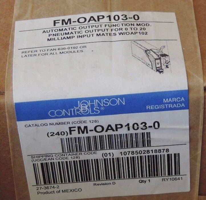 F/S JOHNSON CONTROLS FM-OAP103-0 AUTOMATIC OUTPUT FUNCTION MOD. FMOAP1030