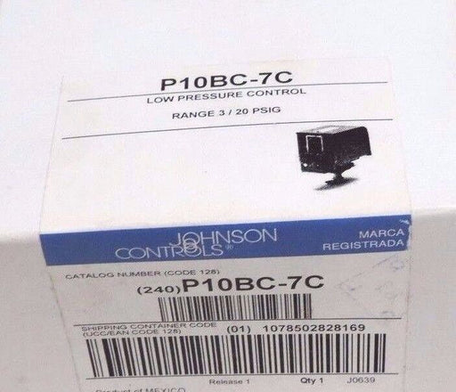 NIB JOHNSON CONTROLS P10BC-7C LOW PRESSURE CONTROL RANGE: 3 / 20 PSIG P10BC7C