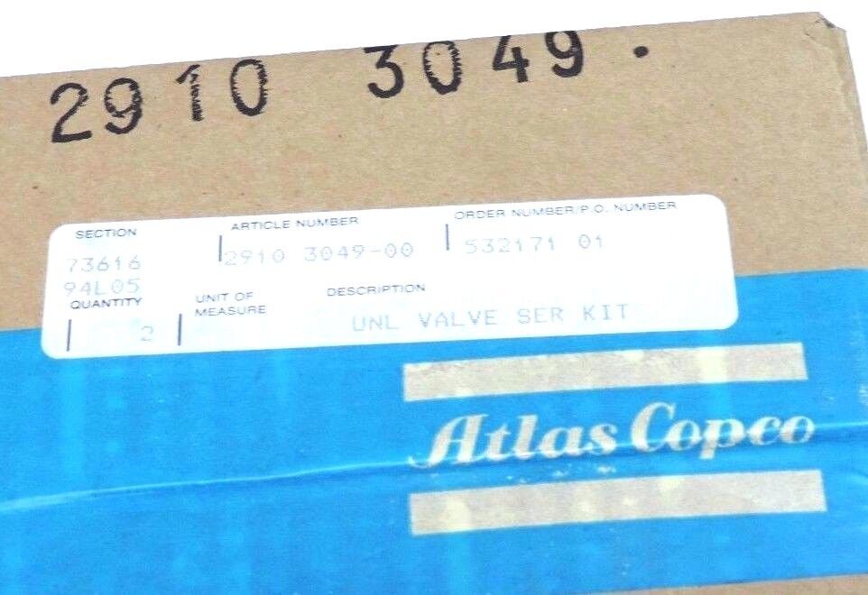 FACTORY SEALED ATLAS COPCO 2910 3049-00 UNL VALVE SERVICE KIT 2910304900