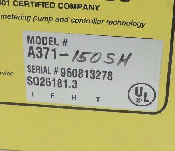 NIB LMI MILTON ROY A371-150SH METERING PUMP 115VAC, 1.40A, 0.42GPH, A371150SH