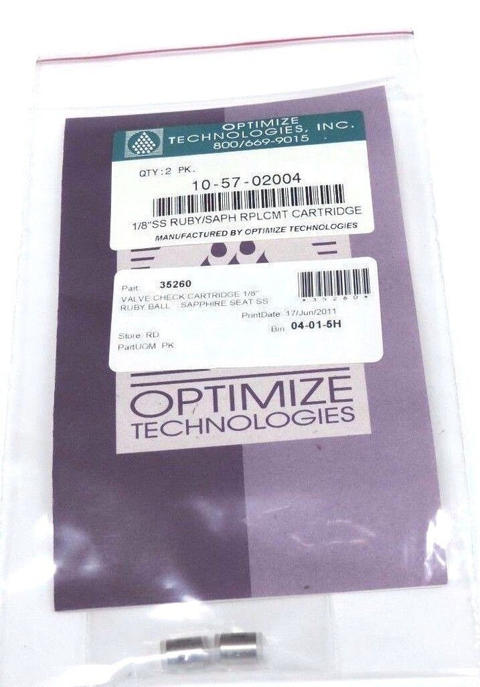 NEW OPTIMIZE TECHNOLOGIES 10-57-02004 1/8'' SS RUBY/SAPH RPLCMT CARTRIDGE 2-PACK