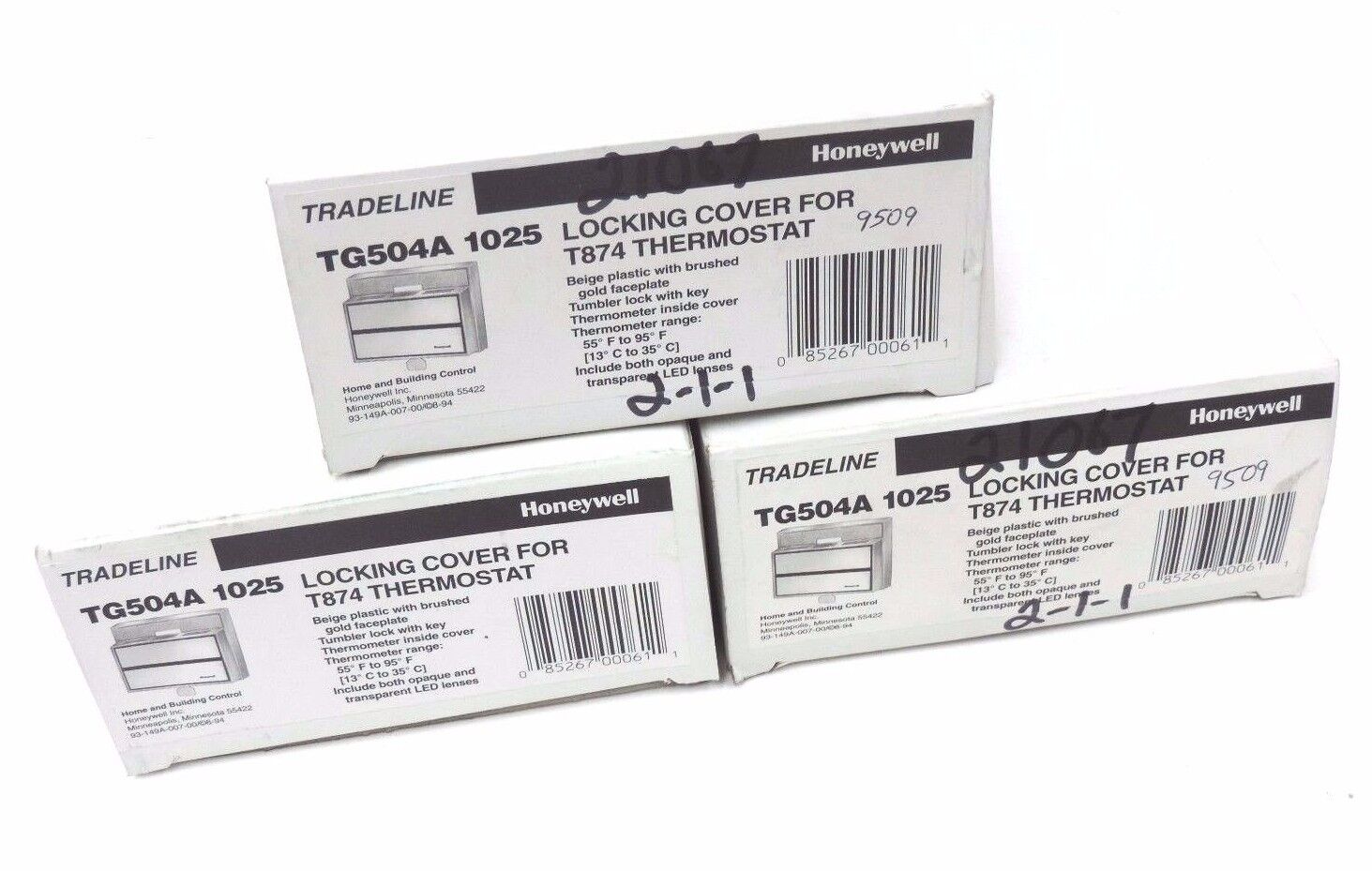 LOT OF 3 NIB HONEYWELL TG504A 1025 LOCKING COVER FOR T874 THERMOSTAT BG.W/GD FP