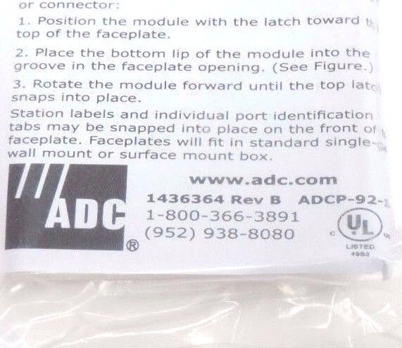 LOT OF 10 ADC FACEPLATE SINGLE GANG FLUSHMOUNT 6-PORT 1436364 REV. B ADCP-92-142