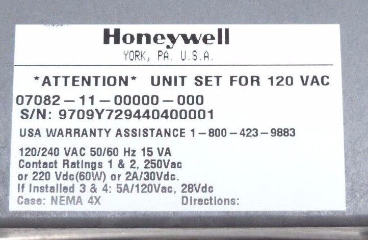 NIB HONEYWELL 07082-11-00000-000 PH ANALYZER CONTROLLER 120VAC 070821100000000