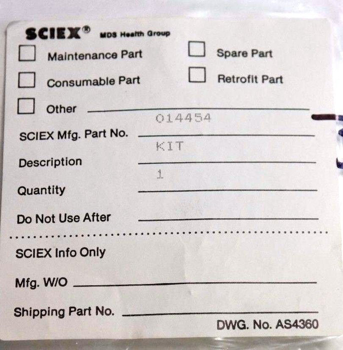 NEW AB SCIEX 014454 KIT 014452 REV. C, 015812-B, 014455 REV. C, AS4360