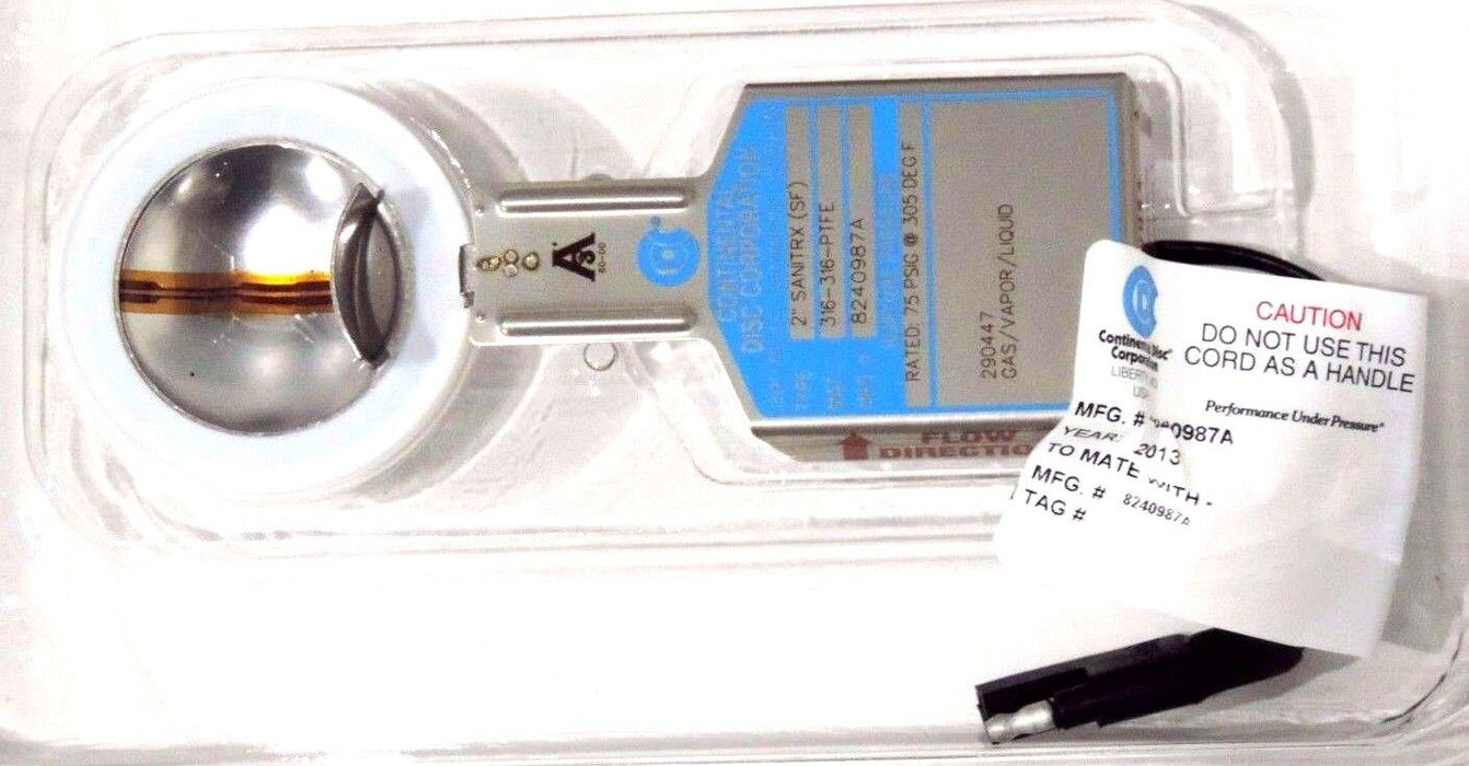 NIB CONTINENTAL DISC 8240987A 2" SANITRAX RUPTURE DISC 290447 W/ BDI ALARM STRIP